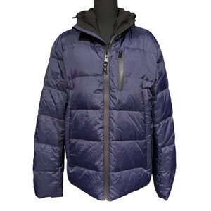 VALUKER Men's NAVY Blue Hooded Puffer Jacket Nylon/Duck Down Sz M